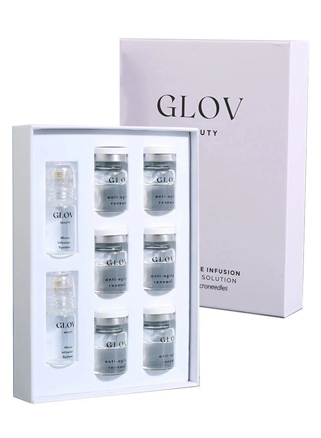 GLOV Microneedle Infusion Anti-Aging Solution, Micro Infusion System - 0.25mm 24k Gold Cosmetic Facial Stamp with Hyaluronic Acid & Peptide Serum Ampoules - At-Home Hydrating & Plumping Glow Kit for Face & Lips,6x5ml with 2 Microneedles - Image 1